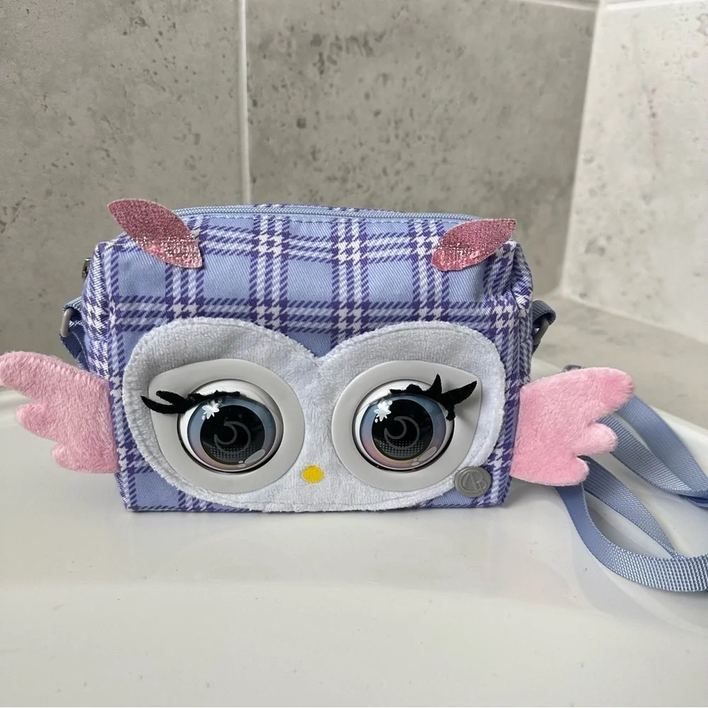 Purse Pets Plaid Owl Kids Bag - Purple and Pink